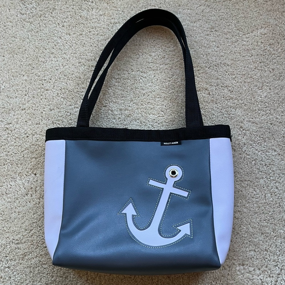 Holly Aiken Gray & Lavender TURBO Anchor Bag w/ Double Handles - VGUC